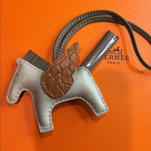 Genuine Lambskin Horse Pegasus Bag Charm - Gray and Brown